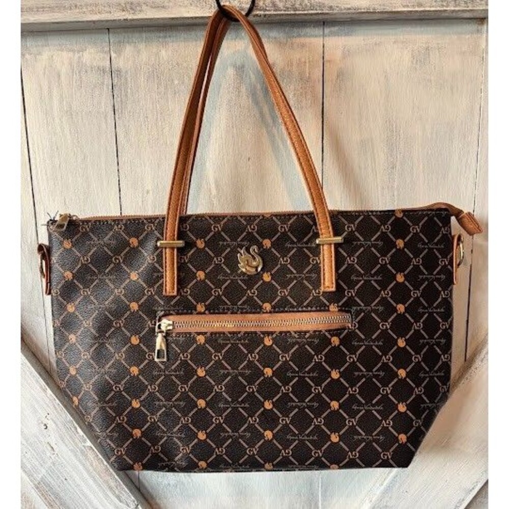 Gloria Vanderbilt Logo Purse Tote Bag Brown Luxury Medium Carryall Shoulder Bag